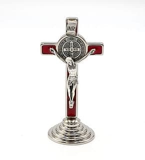 Kríž: benediktínsky, na postavenie - červený, 8,6 cm